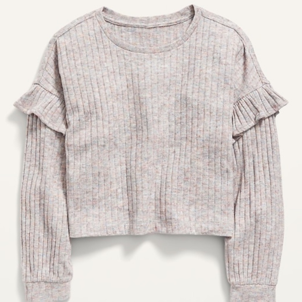 Ruffled Ribknit Long Sleeve Crop Top